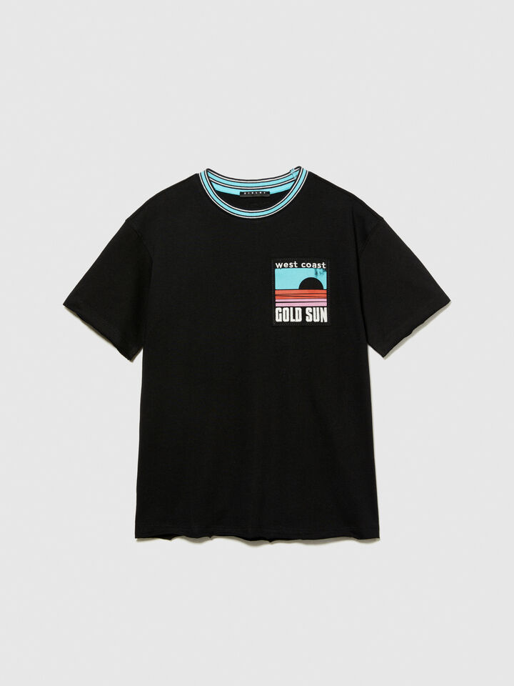 T-shirt with embroidered print - boys' short sleeve t-shirts - Black | Sisley Young image number 1